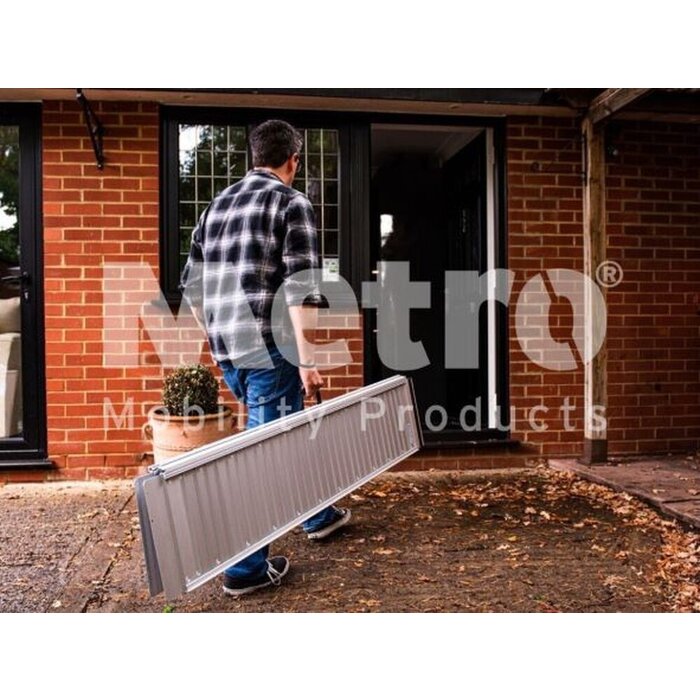 Budget-friendly carrying & folding aluminum ramp - Metro Mobility