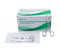 Steriele set met medische schaar scherp/stompe punt - 13 cm / Doos van 20