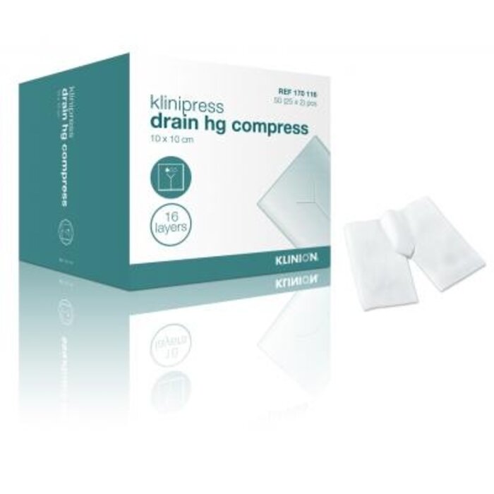 Compresse fendue de gaze Klinion, 10 x 10 cm, stérile - Boîte de 50