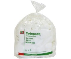 Cotopads vierkant, wit, 5 x 5 cm, niet steriel - Zak met 500