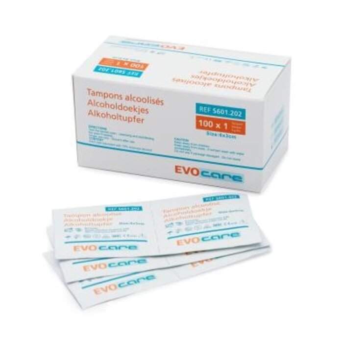 Lingettes alcoolisées Evocare - Boîte de 100