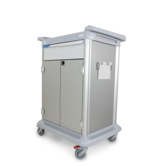 Essential trolley 10, with 2 doors and 1 drawer, grey, height 110 cm, without docking clamp