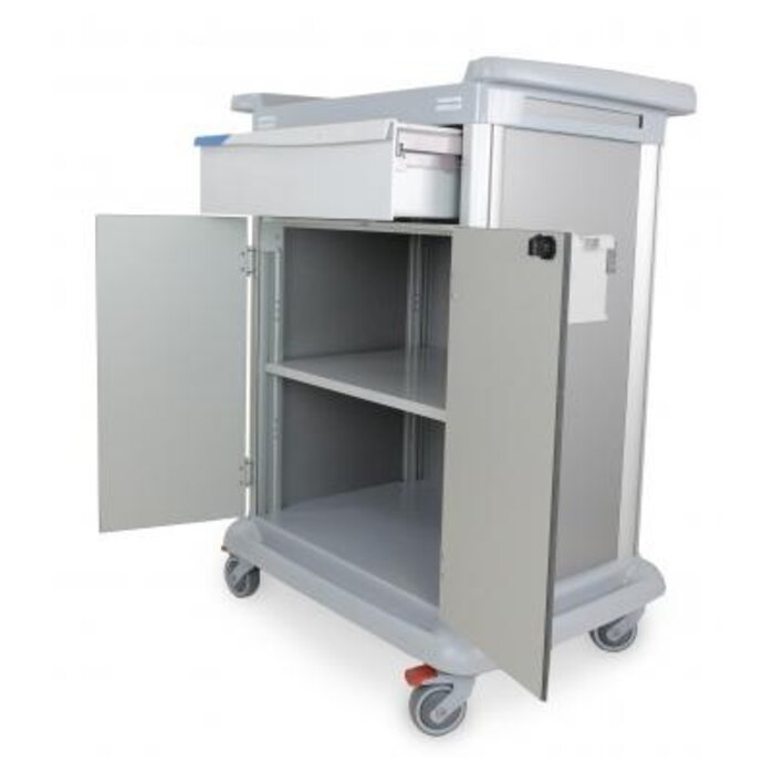 Essential trolley 10, with 2 doors and 1 drawer, grey, height 110 cm, without docking clamp