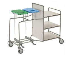 Combination laundry trolley with 2 bag holders, 2 white lids, foot pedal