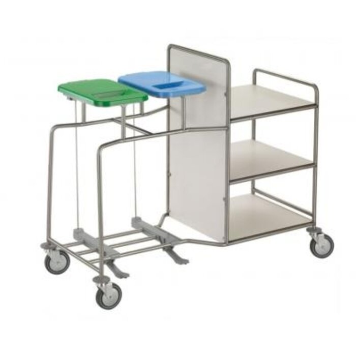 Combination laundry trolley with 2 bag holders, 2 white lids, foot pedal