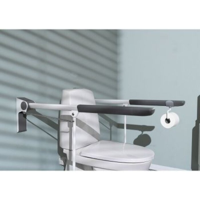 Opklapbare toiletbeugel Ropox + telescopische vloersteun, 90 cm recht