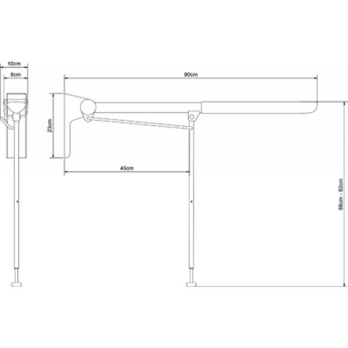 Opklapbare toiletbeugel Ropox + telescopische vloersteun, 90 cm recht