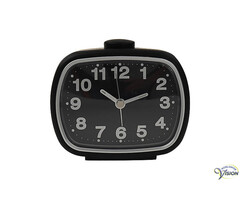 Alarmklok quartz zwart - zwarte plaat