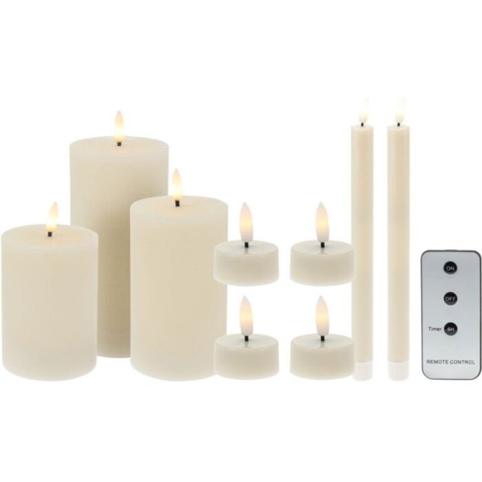 LED Candle Set with Remote Control - 9 Pieces