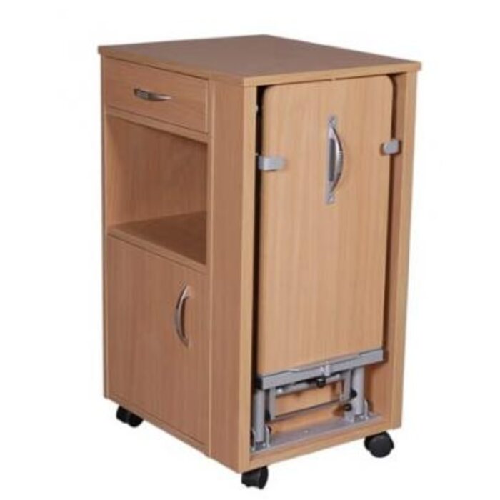 Bedside table on wheels, height adjustable tablet