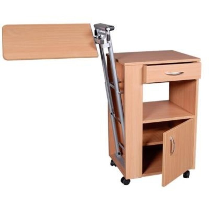 Bedside table on wheels, height adjustable tablet