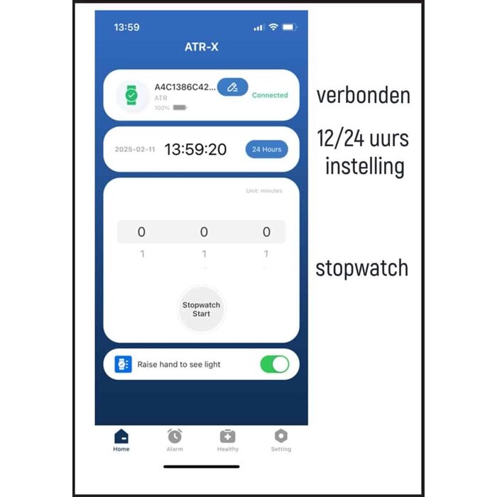 Medicine/urine watch with 8 alarms and extra functions through Bluetooth connection