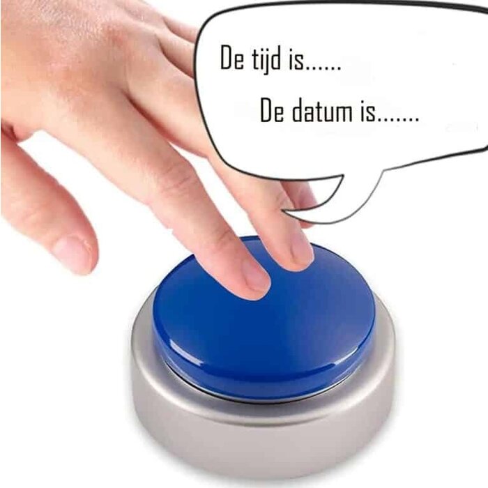 Dutch speaking time button - clear speech - with alarm - large blue version