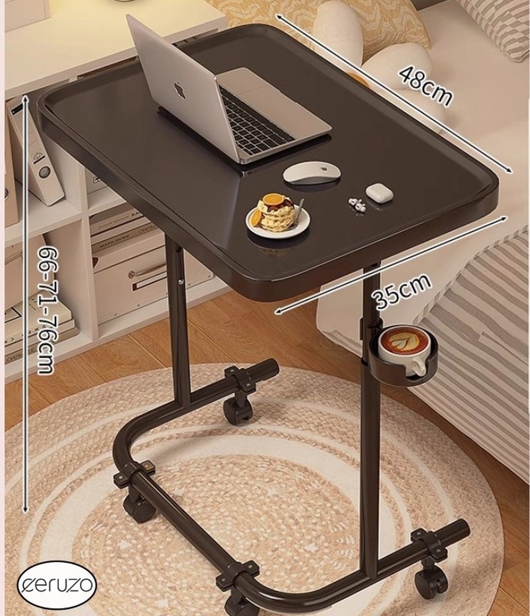 Ceruzo Side Table on Wheels - Adjustable in Height