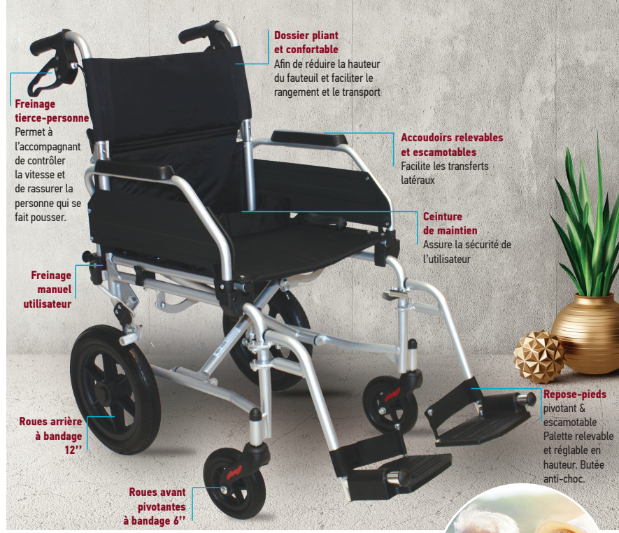 Fauteuil roulant de transport César - largeur 40 cm