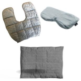 Komplettes Entspannungsset: Schlafmaske, Nackenkissen und Schoßkissen