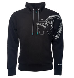 Black Hoodie with White Kobelco Excavator Line Drawing