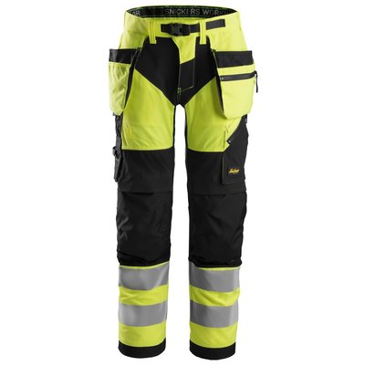 Snickers Workwear FlexiWork, High Vis Werkbroek+ met holsterzakken klasse 2