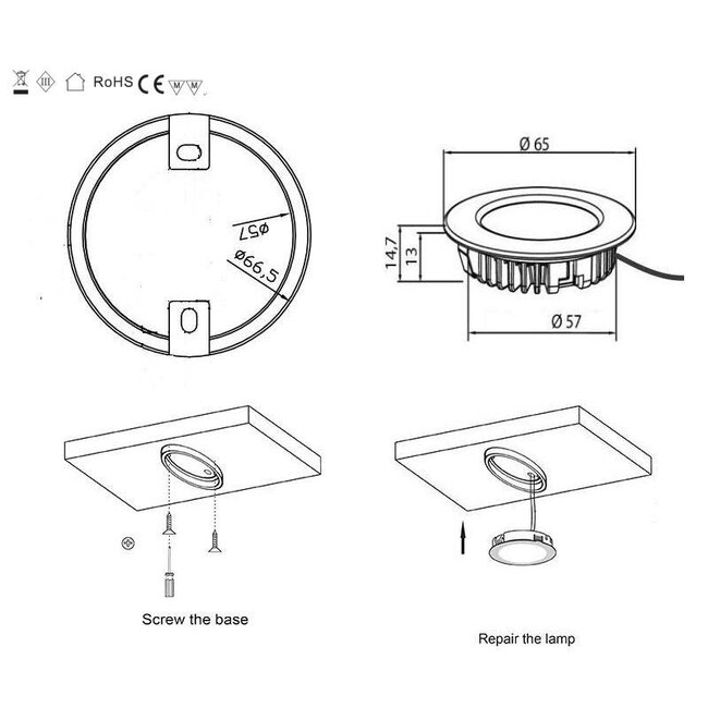 R&M Line Kastverlichting LED rond opbouwspot 2.9w 12v DC 2700k warm wit