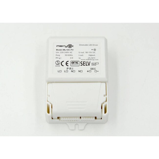 Merrytek  10w 1-10V and push dimmable led driver 700mA 6-36Vdc