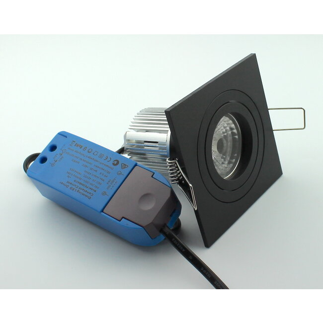 R&M Line LED square downlight black 8w IP65 2700k dimmable