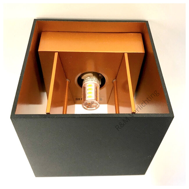 R&M Line Wandlamp Square zwart en goud G9 230v