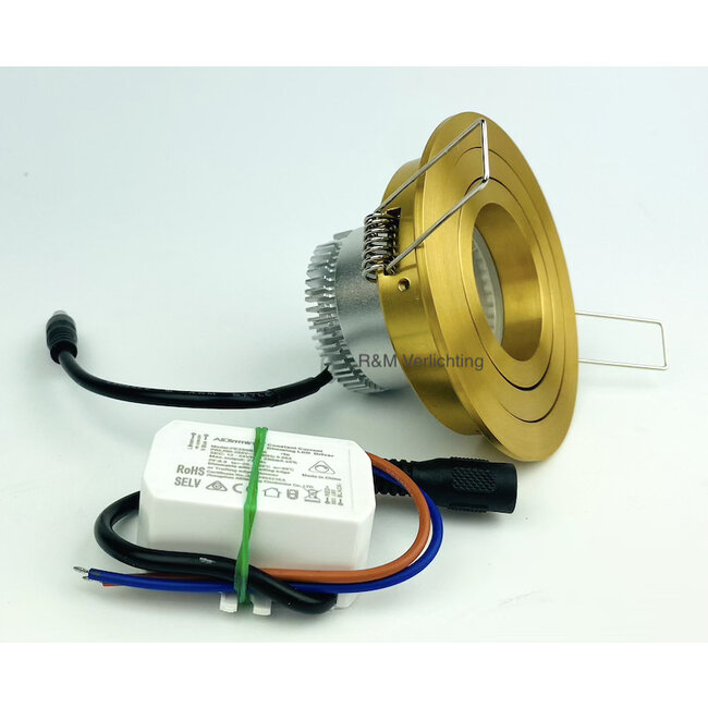 R&M Line LED downlight TILT-R gold IP65 6W 3000-1800 Kelvin dim-to-warm
