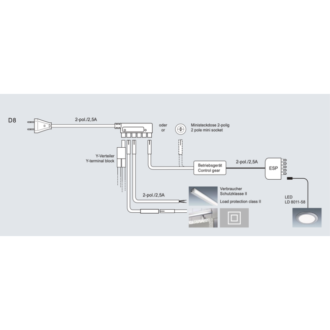 ELEKTRA GmbH D8 Verdeler 6 voudig  230Volt met 3 meter kabel met euro stekker
