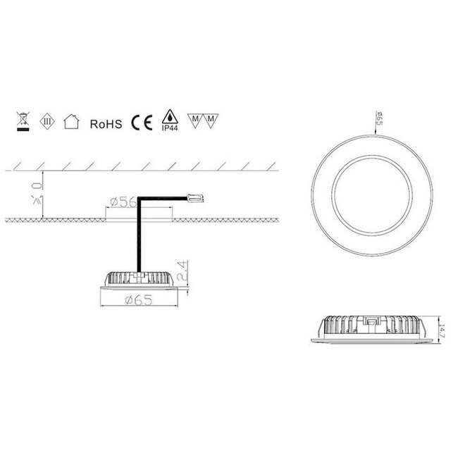 R&M Line LED meubel inbouwspot 2.9w 12v DC 2700k warm wit