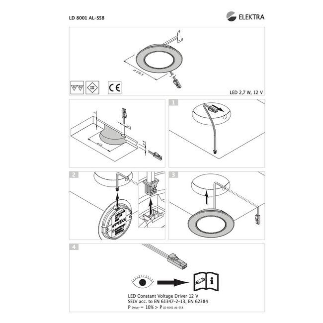 ELEKTRA GmbH LED furniture spot LD8001 AL-S58 LED  12V 2,7 Watt