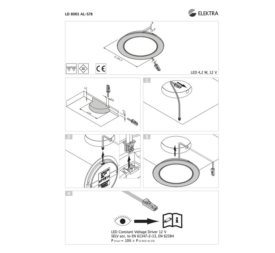 Large LED furniture spot LD8001 AL-S78 LED  12V 4,2 Watt