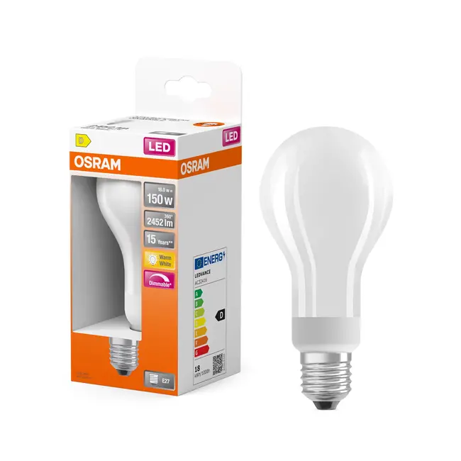 Ledvance /Osram  LED Superstar E27 Filament Mat 18W 2452lm 2700K Zeer Warm Wit Dimbaar - Vervangt 150W