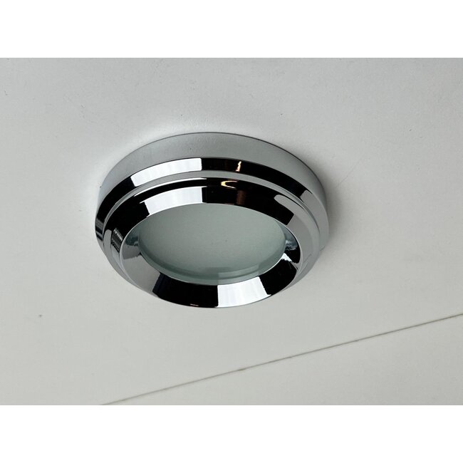 R&M Line Adjustable chrome bathroom recessed spotlight IP65, MR11 bulbs, tilting, sleek and modern design, suitable for shower