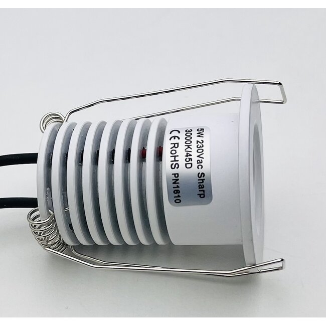 SpotLine Srl FARO Round LED Downlight 5W 3000K – 390lm – 45° Beam – Fixed – White – Ultra-compact Ø44mm