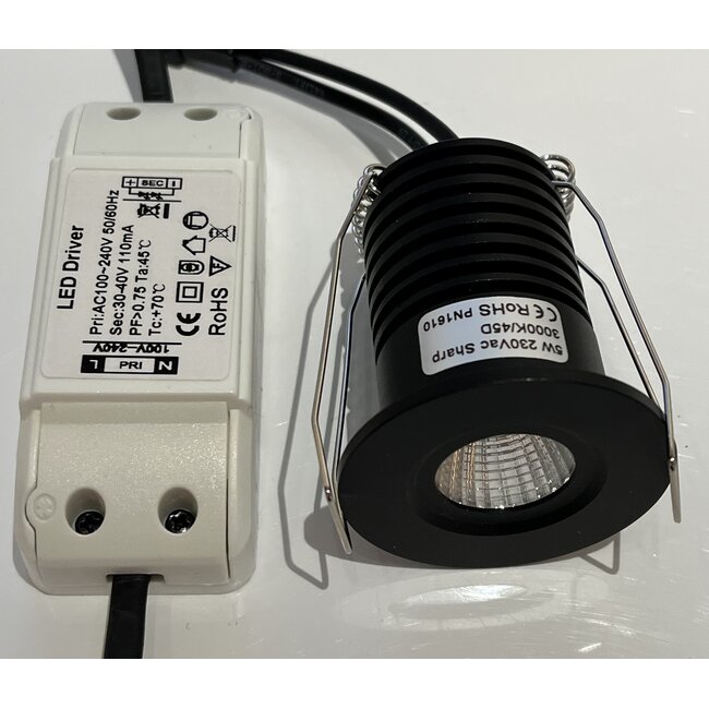 SpotLine Srl FARO Round LED Downlight 5W 3000K  390lm 45° Beam  Fixed black