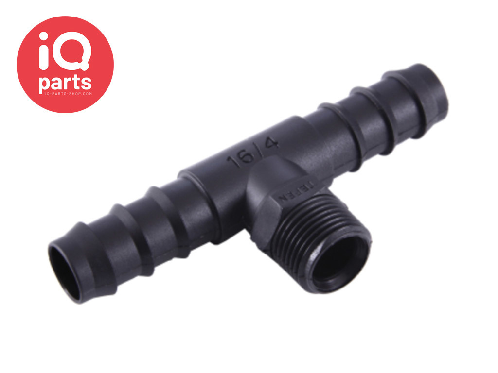Plastic Male hose T-connector with external BSPT thread - Black