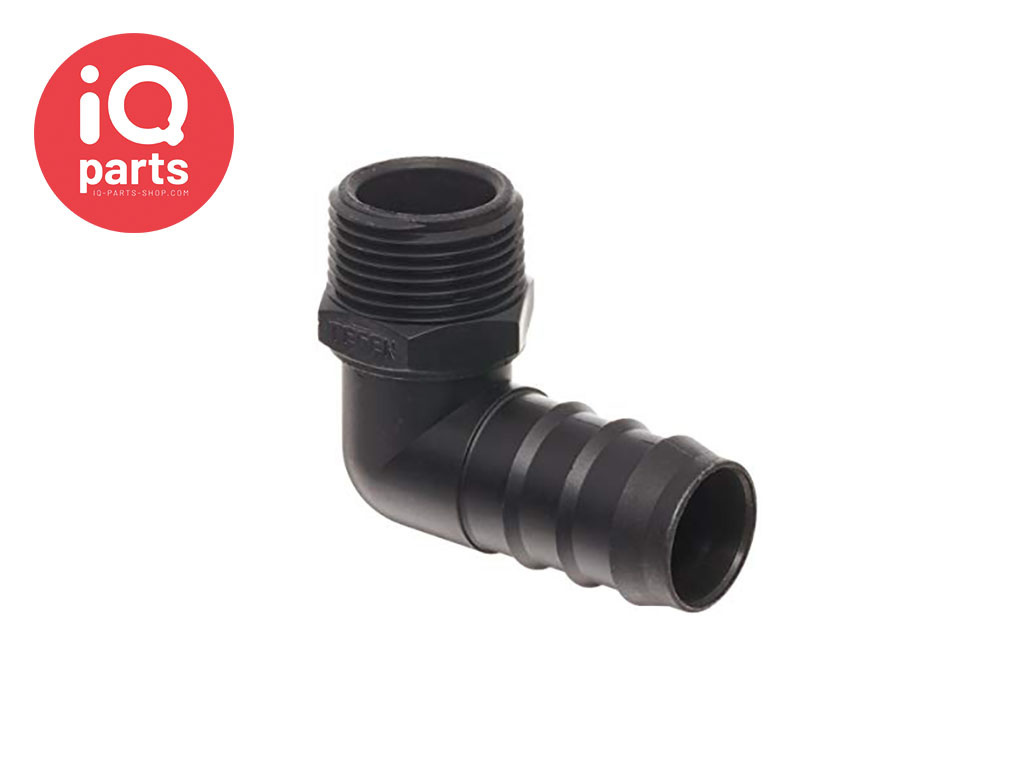 Plastic Male hose connector Elbow with external BSPT thread - Black