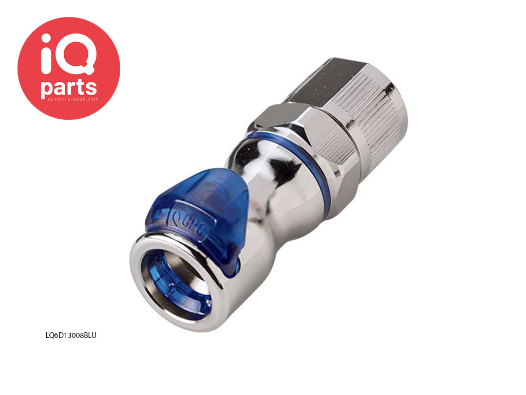 LQ6D13008BLU / LQ6D13008RED | Coupling Body | Chrome-plated brass | PTF Nut 12,7 mm (1/2") OD / 9,5 mm (3/8") ID