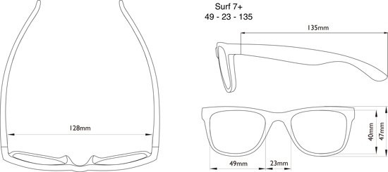 real shades zonnebril afmetingen Surf 7+