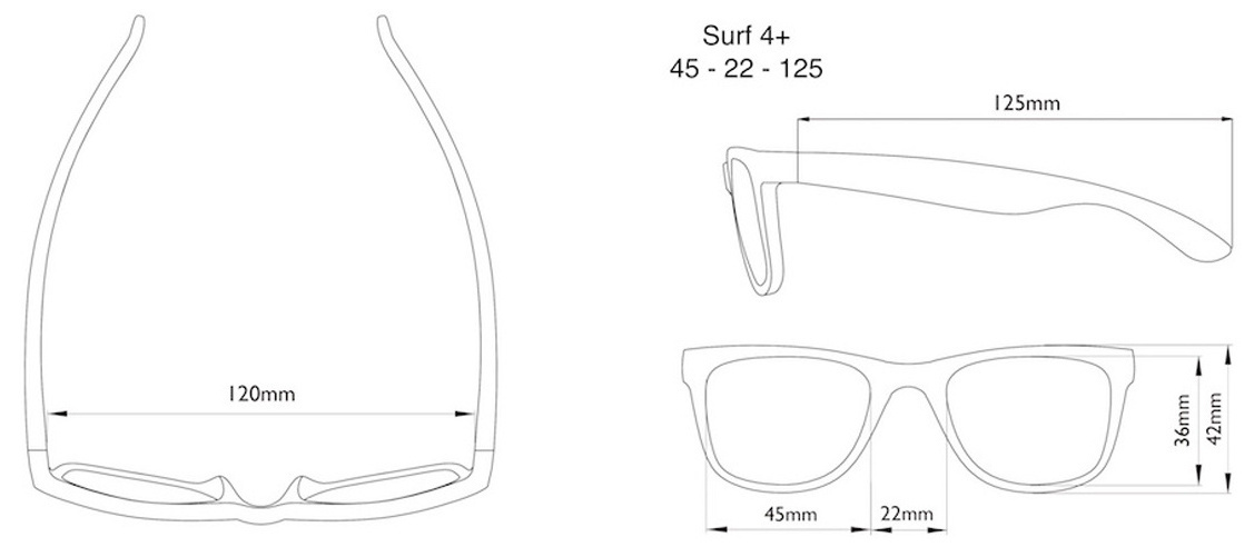 real shades zonnebril afmetingen Surf 4+