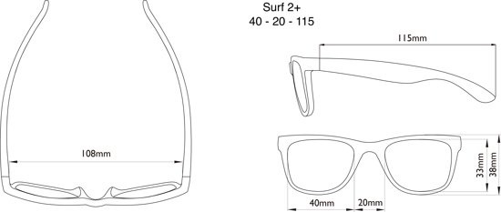 real shades zonnebril afmetingen Surf 2+