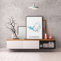 St. Maarten Karte Plakat - schwarz-weiß blau