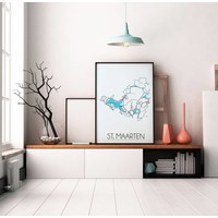 St. Maarten Karte Plakat - schwarz-weiß blau