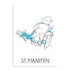 DesignClaud St. Maarten Karte Plakat - schwarz-weiß blau