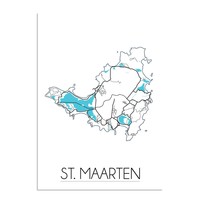 St. Maarten Karte Plakat - schwarz-weiß blau