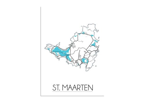 DesignClaud St. Maarten Karte Plakat - schwarz-weiß blau
