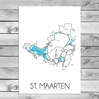 St. Maarten Karte Plakat - schwarz-weiß blau