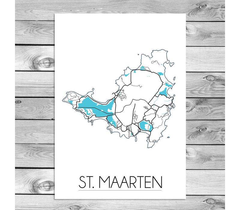 St. Maarten Karte Plakat - schwarz-weiß blau
