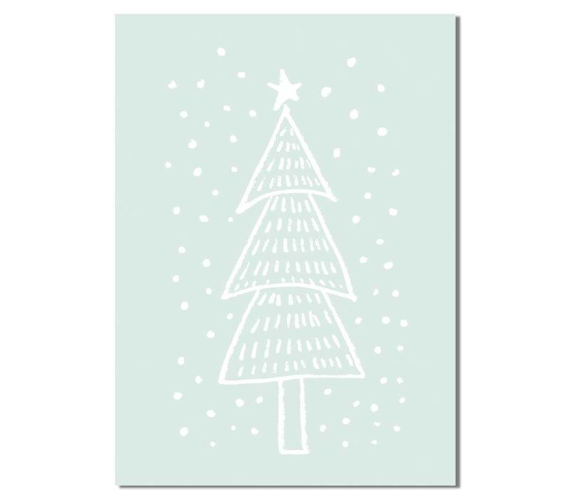 Kerstboom - Handgetekend - Kerst poster - Interieur poster - Wanddecoratie - Tekst poster - Mint