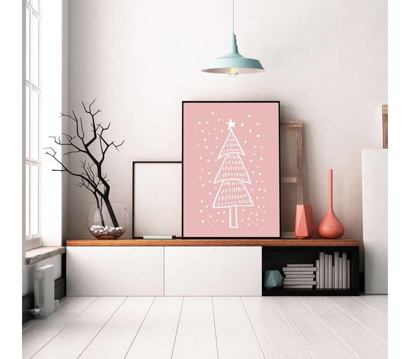 Weihnachtsbaum - Handgezeichnet - Weihnachtsposter - Textposter - Pink